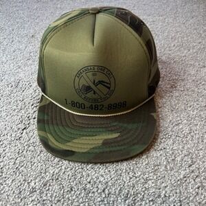 vtg camo Trucker Hat Mens Green Camo Arkansas One Call Rope Snapback Cap 90s 80s